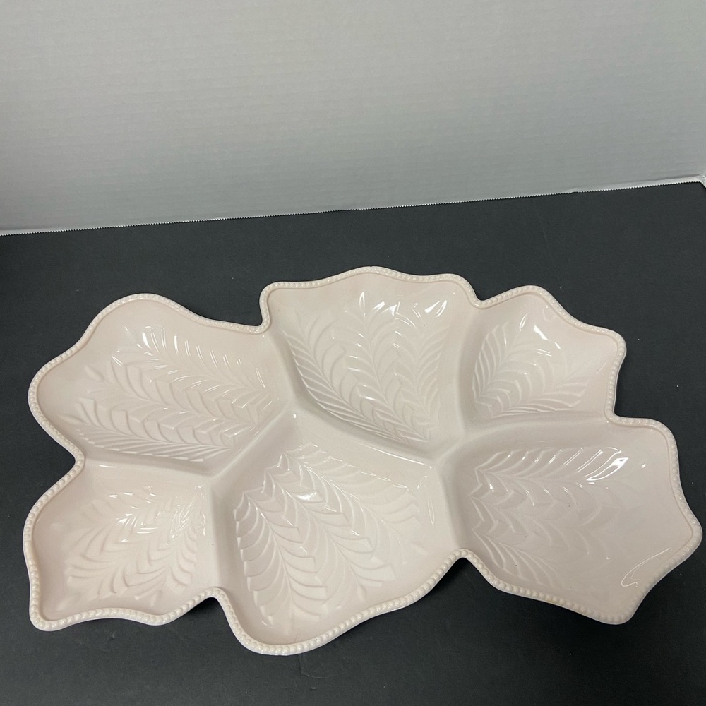 Vintage Jeannette Shell Pink Milk Glass Large Divided Serving Tray